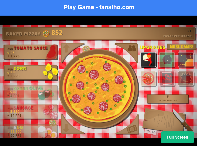 Pizza Clicker game screenshot showing pizza-making process